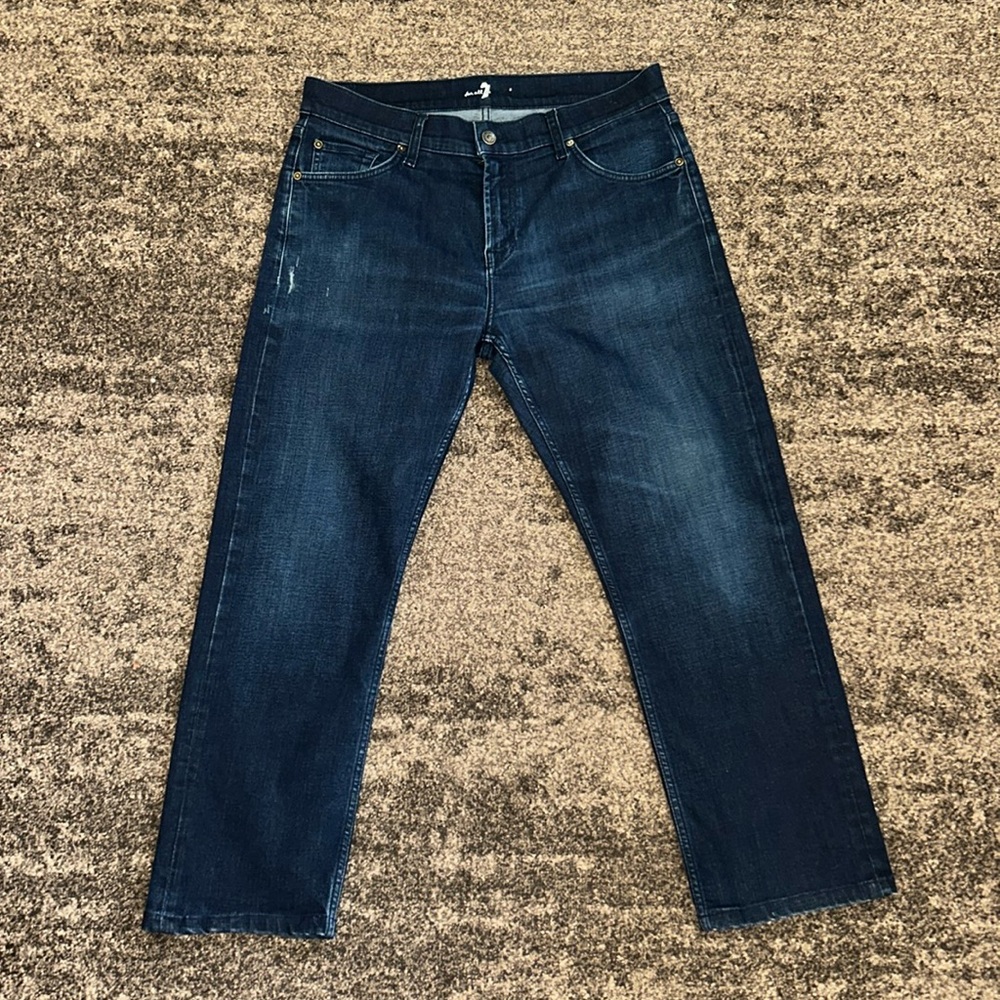 7 FOR ALL MAN KIND MEN'S 34 - DARK BLUE STANDARD 5 POCKET DENIM JEANS 27” inseam